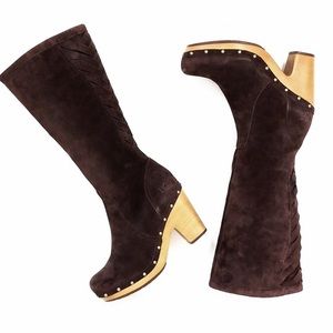 UGG Brown Suede Wooden Heeled Boots